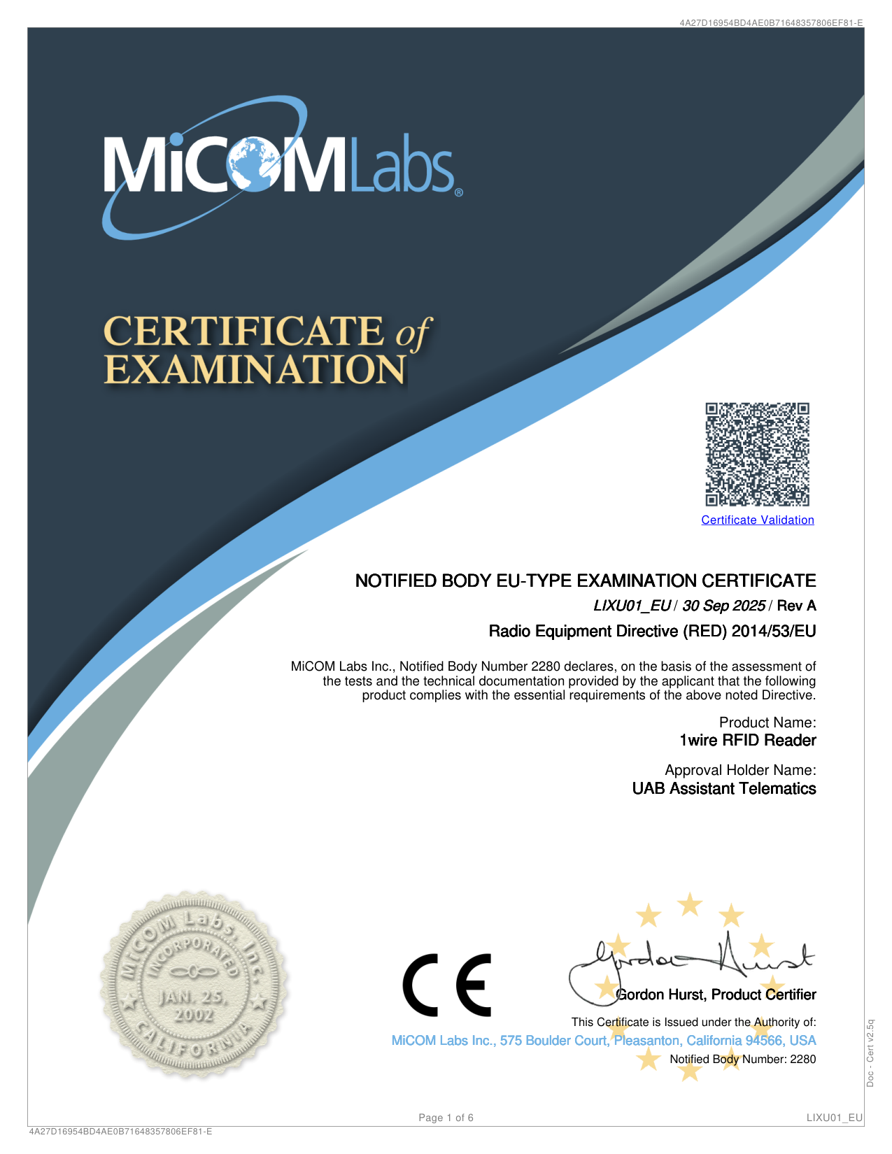 AWR201 — CE RED (MiCOM) — Page 1 of 6